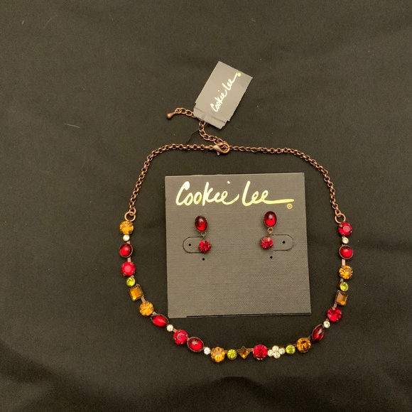 S7/ NWT 18” Cookie Lee Necklace & Earring Set 7 - Red Australian Crystal set - Picture 1 of 4